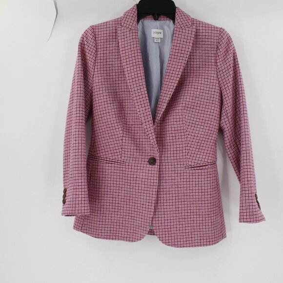 J Crew Blazer Women 00P Plaid Houndstooth One Button Wool Blend Classic tweed - Picture 1 of 12